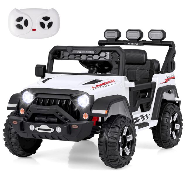 he1 12V Kids Ride on Car Jeep, Electric Toy Truck Car with Remote Control, Dual Motor, Wireless Connection, USB Port