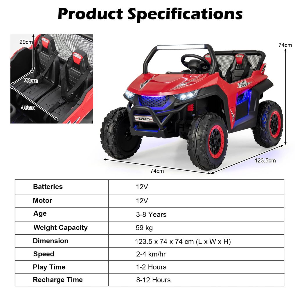 HONEY JOY 2-Seater Ride on Car, 12V Electric UTV w/Remote Control, Spring Suspension, High/Low Speed