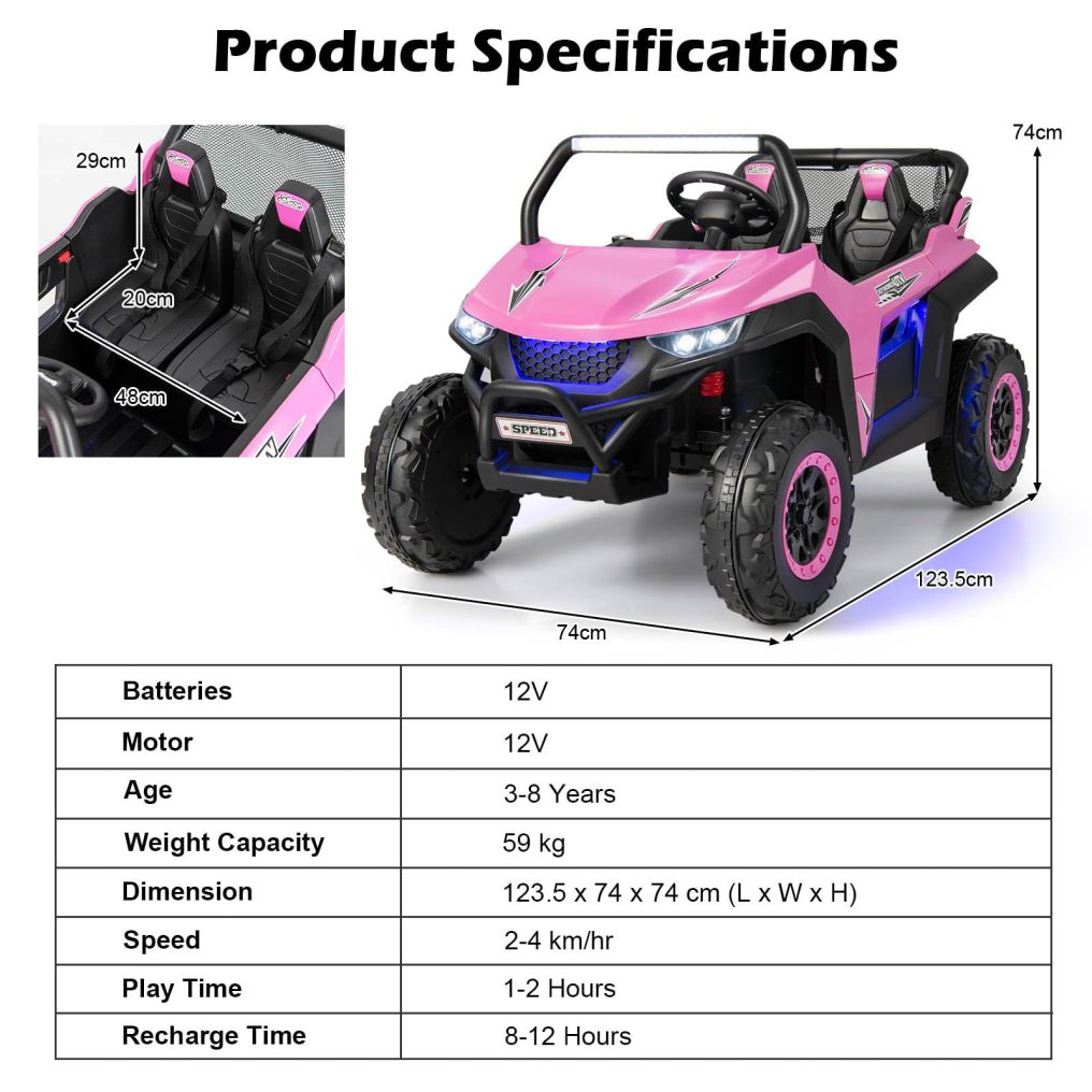 HONEY JOY 2-Seater Ride on Car, 12V Electric UTV w/Remote Control, Spring Suspension, High/Low Speed