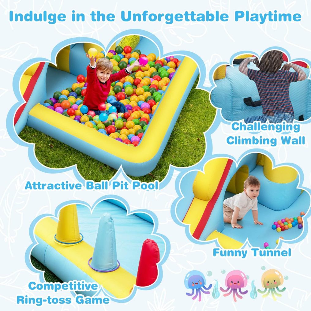 Inflatable Bounce House, 7-in-1 Giant Bouncy Castle with Slide, Tunnel, Basketball Hoop