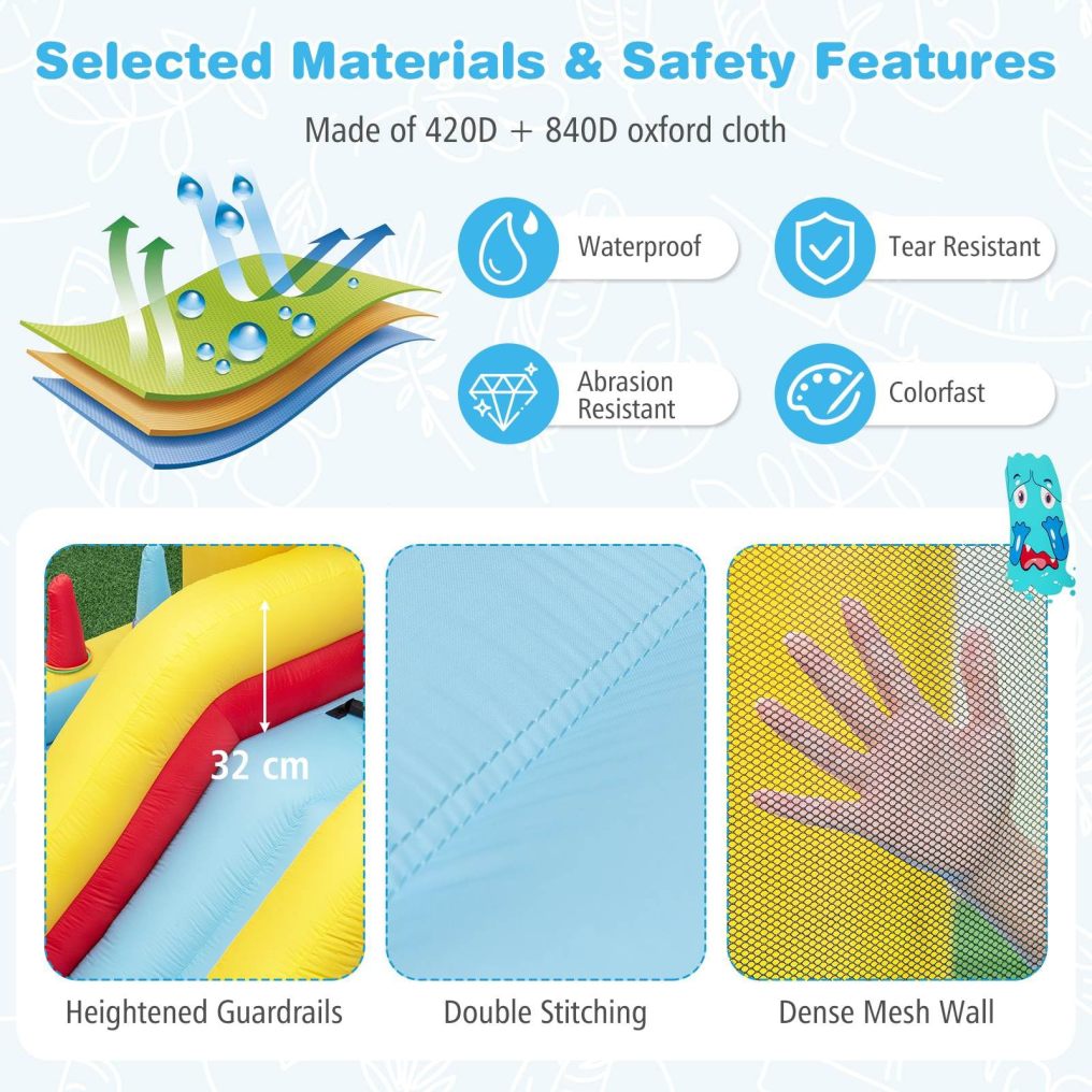 Inflatable Bounce House, 7-in-1 Giant Bouncy Castle with Slide, Tunnel, Basketball Hoop