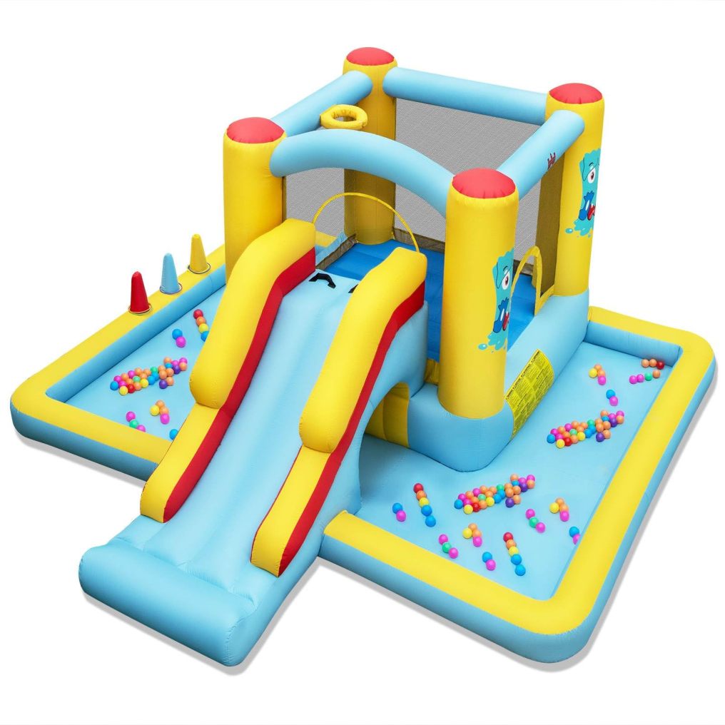 Inflatable Bounce House, 7-in-1 Giant Bouncy Castle with Slide, Tunnel, Basketball Hoop
