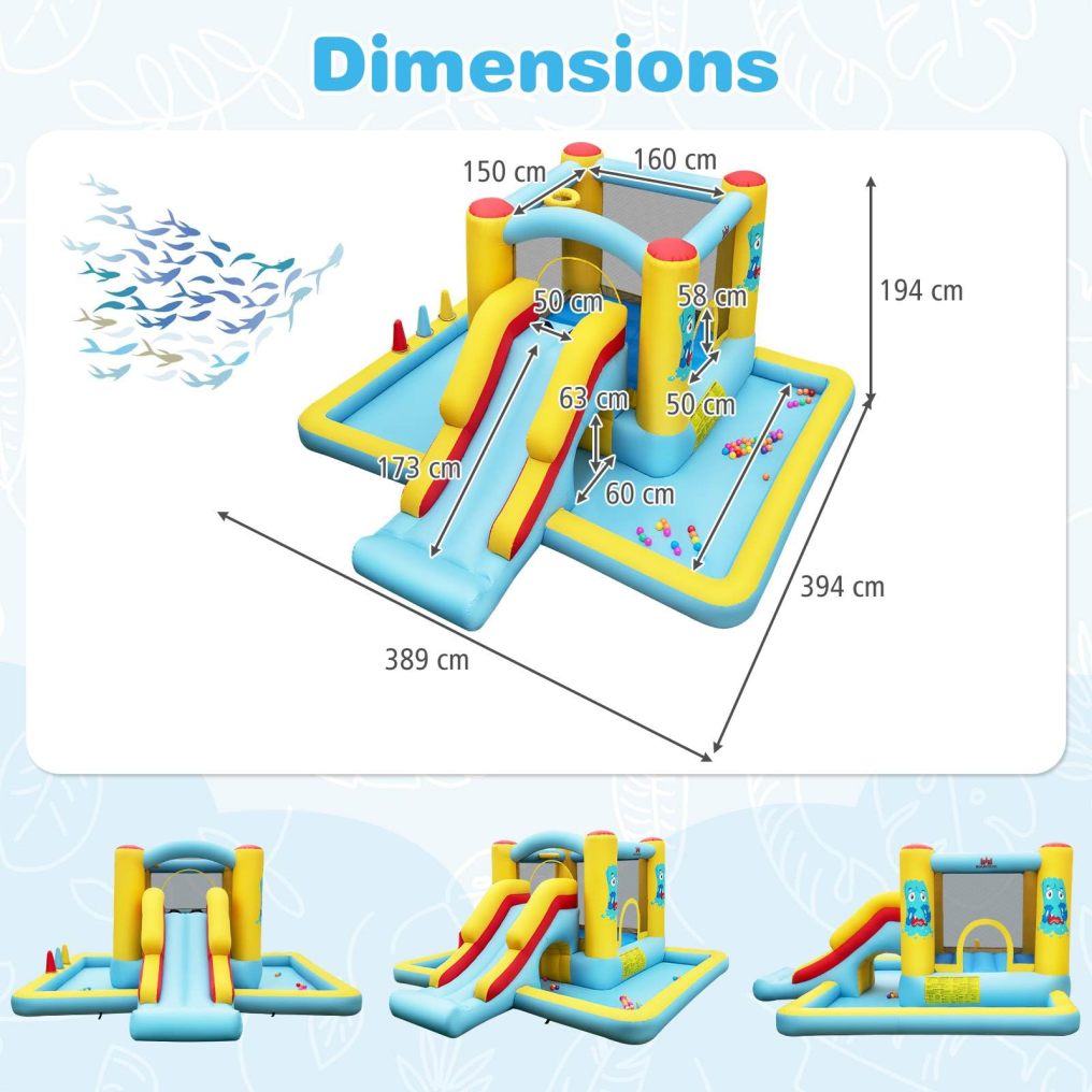 Inflatable Bounce House, 7-in-1 Giant Bouncy Castle with Slide, Tunnel, Basketball Hoop