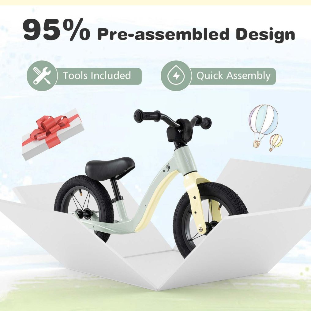 12-Inch Balance Bike, Magnesium Alloy Frame Toddler Bike w/Adjustable Seat