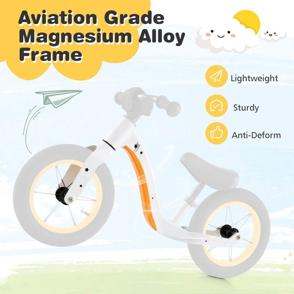 12-Inch Balance Bike, Magnesium Alloy Frame Toddler Bike w/Adjustable Seat
