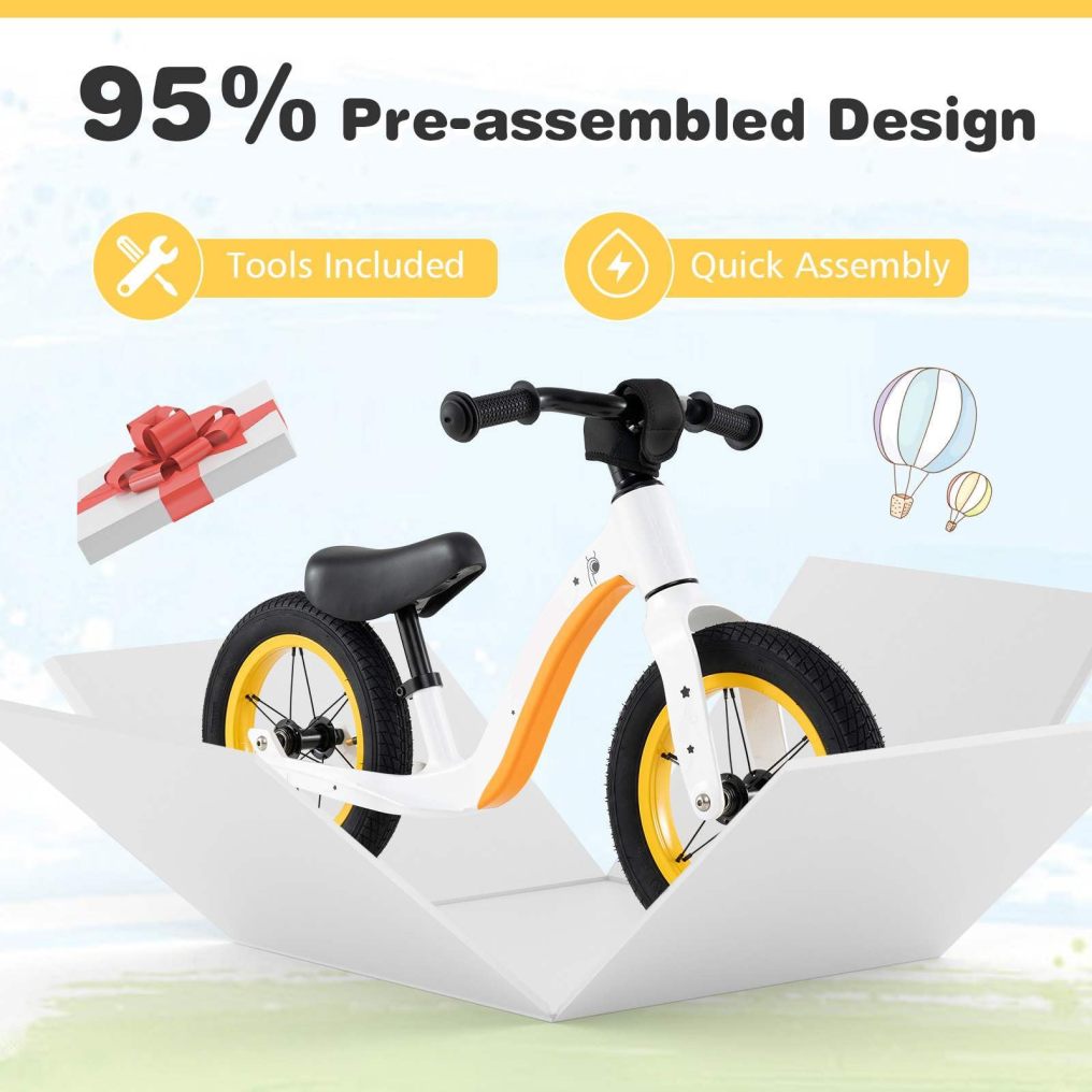 12-Inch Balance Bike, Magnesium Alloy Frame Toddler Bike w/Adjustable Seat