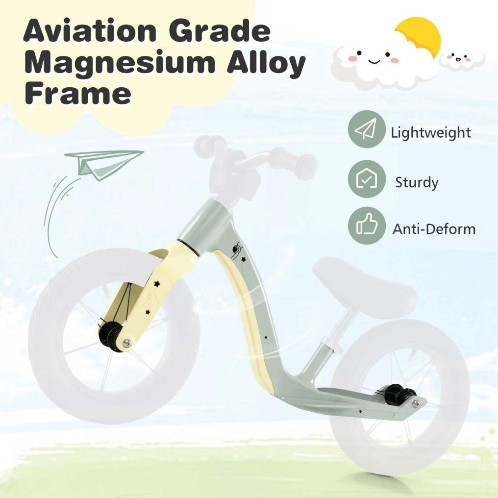 12-Inch Balance Bike, Magnesium Alloy Frame Toddler Bike w/Adjustable Seat