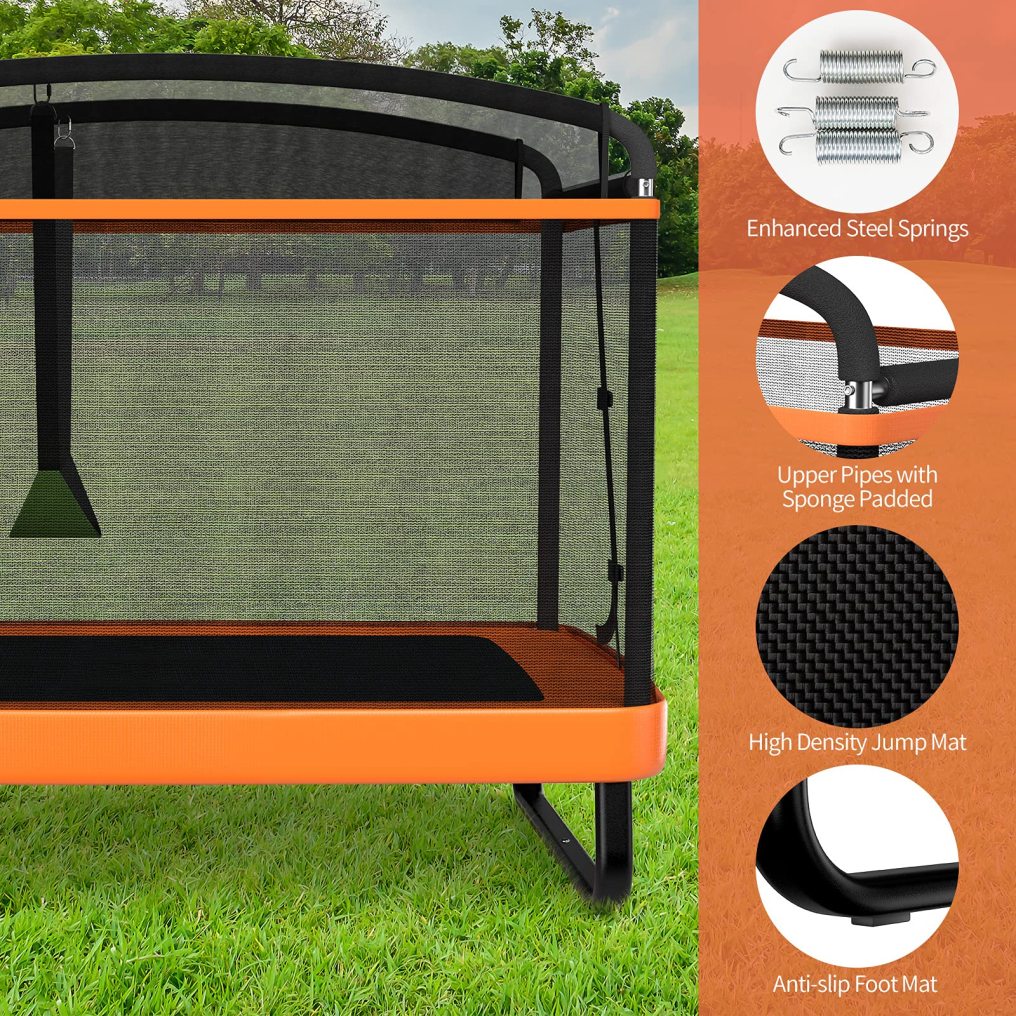 6FT Kids Recreational Trampoline, 2-in-1 Outdoor Toddler Trampoline w/Swing, Safety Enclosure Net