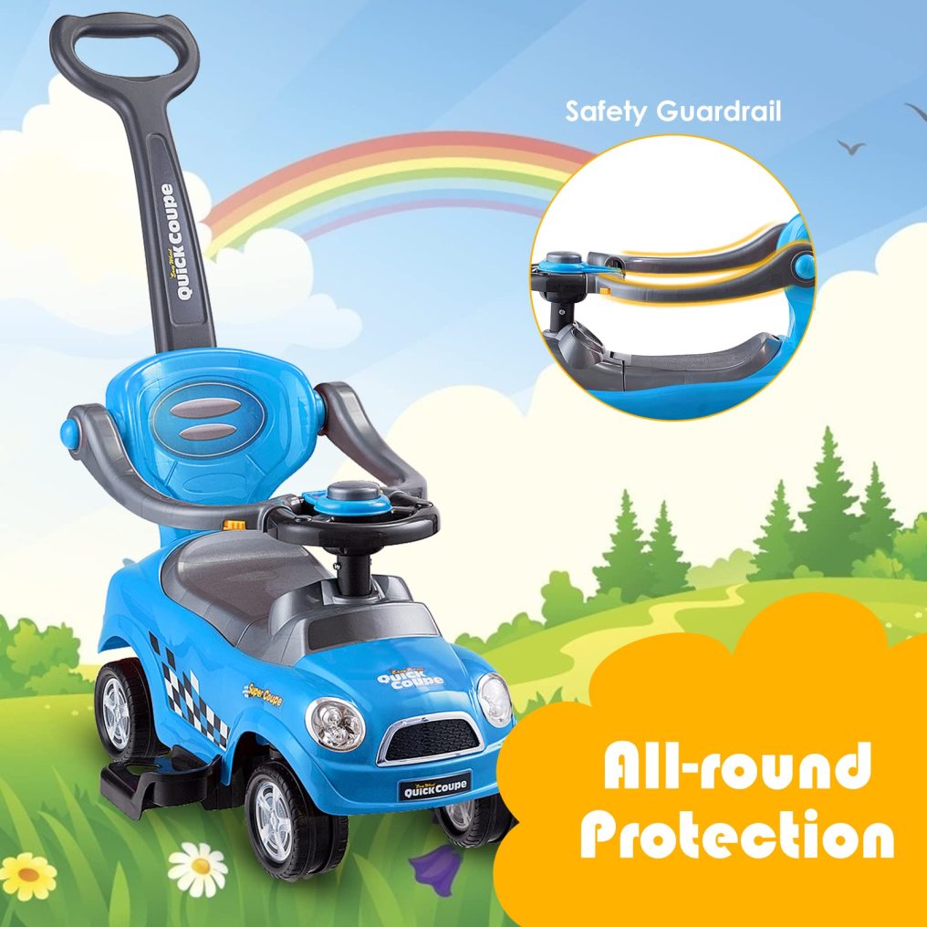 3-in-1 Ride on Push Car, Foot-to-Floor Toddler Walking Car w/Detachable Guardrails & Handle, Sliding Car for 2-6 Years