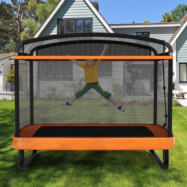 6FT Kids Recreational Trampoline, 2-in-1 Outdoor Toddler Trampoline w/Swing, Safety Enclosure Net