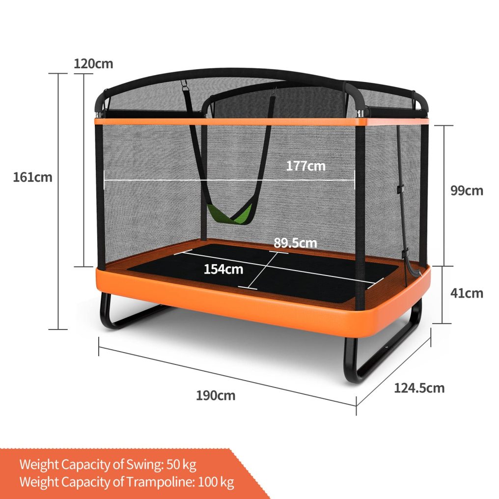 6FT Kids Recreational Trampoline, 2-in-1 Outdoor Toddler Trampoline w/Swing, Safety Enclosure Net