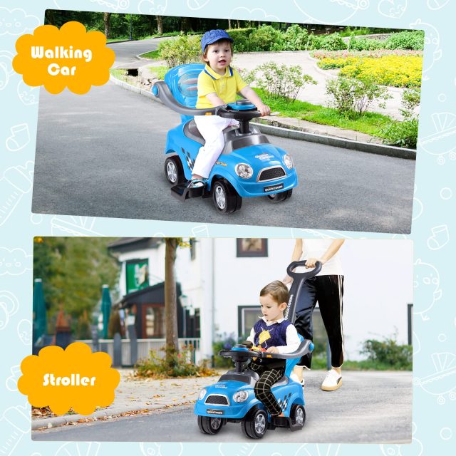 3-in-1 Ride on Push Car, Foot-to-Floor Toddler Walking Car w/Detachable Guardrails & Handle, Sliding Car for 2-6 Years