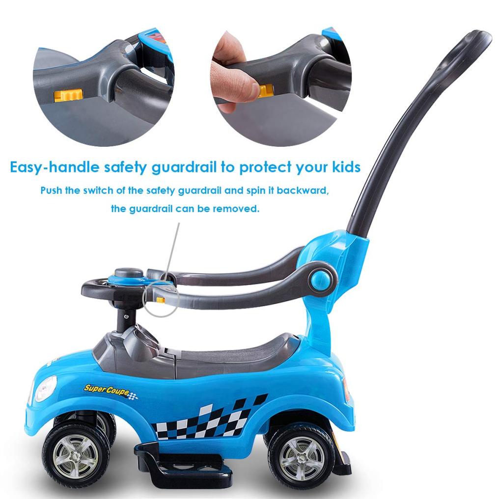 3-in-1 Ride on Push Car, Foot-to-Floor Toddler Walking Car w/Detachable Guardrails & Handle, Sliding Car for 2-6 Years