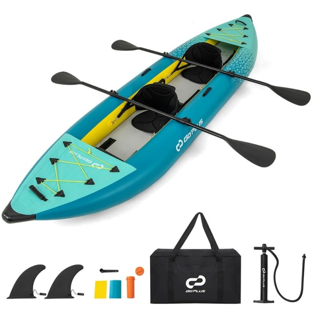 2-Person Inflatable Kayak with 2 Aluminium Paddles, EVA Padded Seats, 507LB Capacity, Carry Bag & Repair Kit, Portable Touring Kayak for Adults