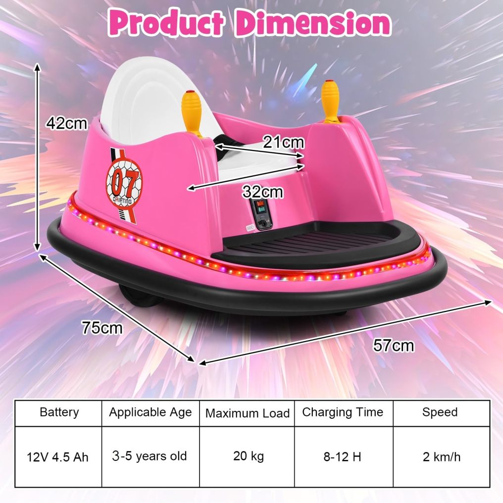 Bountech 12V Electric Kids Ride on Bumper Car, Battery Powered Bumper Car w/Flashing Lights