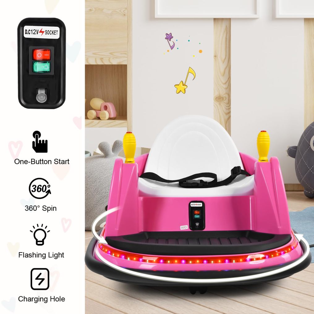 Bountech 12V Electric Kids Ride on Bumper Car, Battery Powered Bumper Car w/Flashing Lights