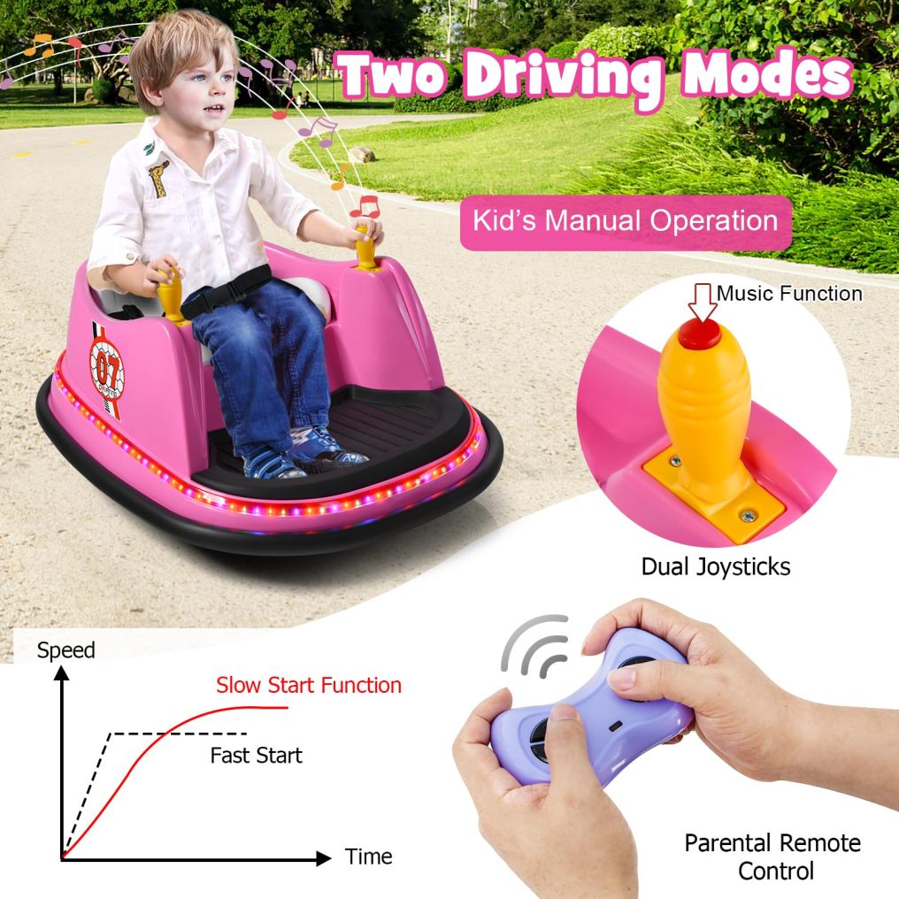 Bountech 12V Electric Kids Ride on Bumper Car, Battery Powered Bumper Car w/Flashing Lights