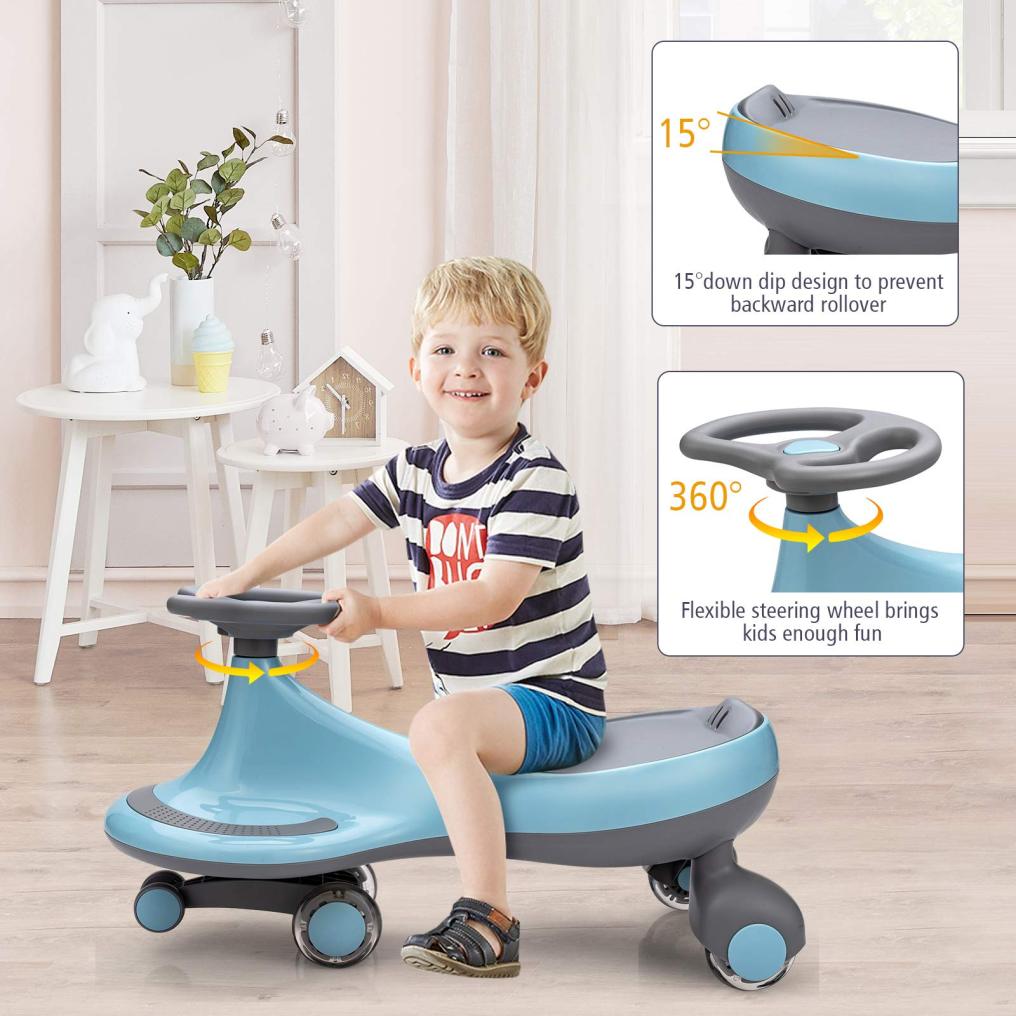 Wiggle Car for Kids, Swing Car with LED Flashing Wheels, No Batteries, Gears or Pedals h7