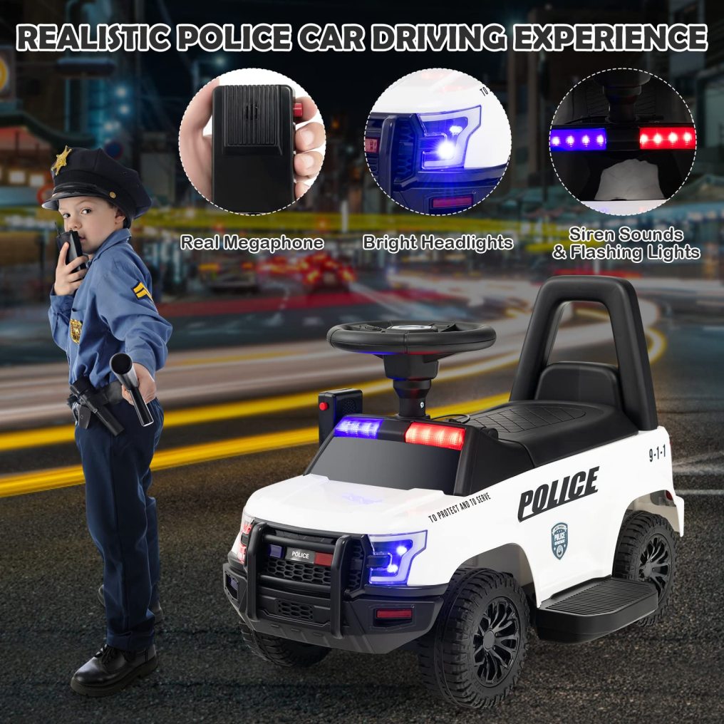 Kids Ride on Police Car, 6V Battery Powered Electric Toy Car w/Real Megaphone, 4-Wheel Ride-on Vehicle