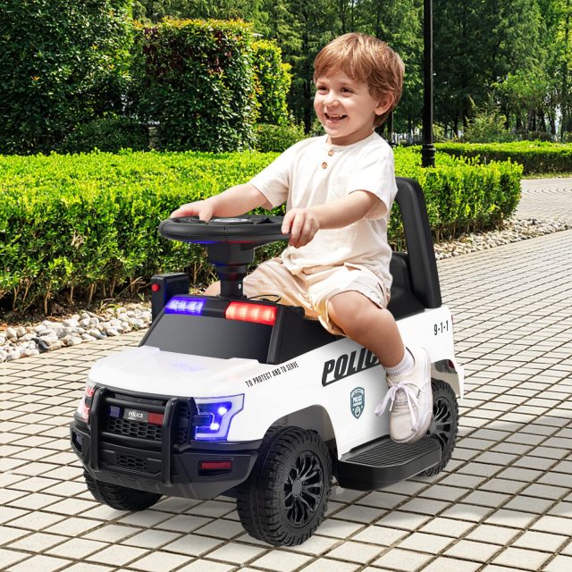 Kids Ride on Police Car, 6V Battery Powered Electric Toy Car w/Real Megaphone, 4-Wheel Ride-on Vehicle