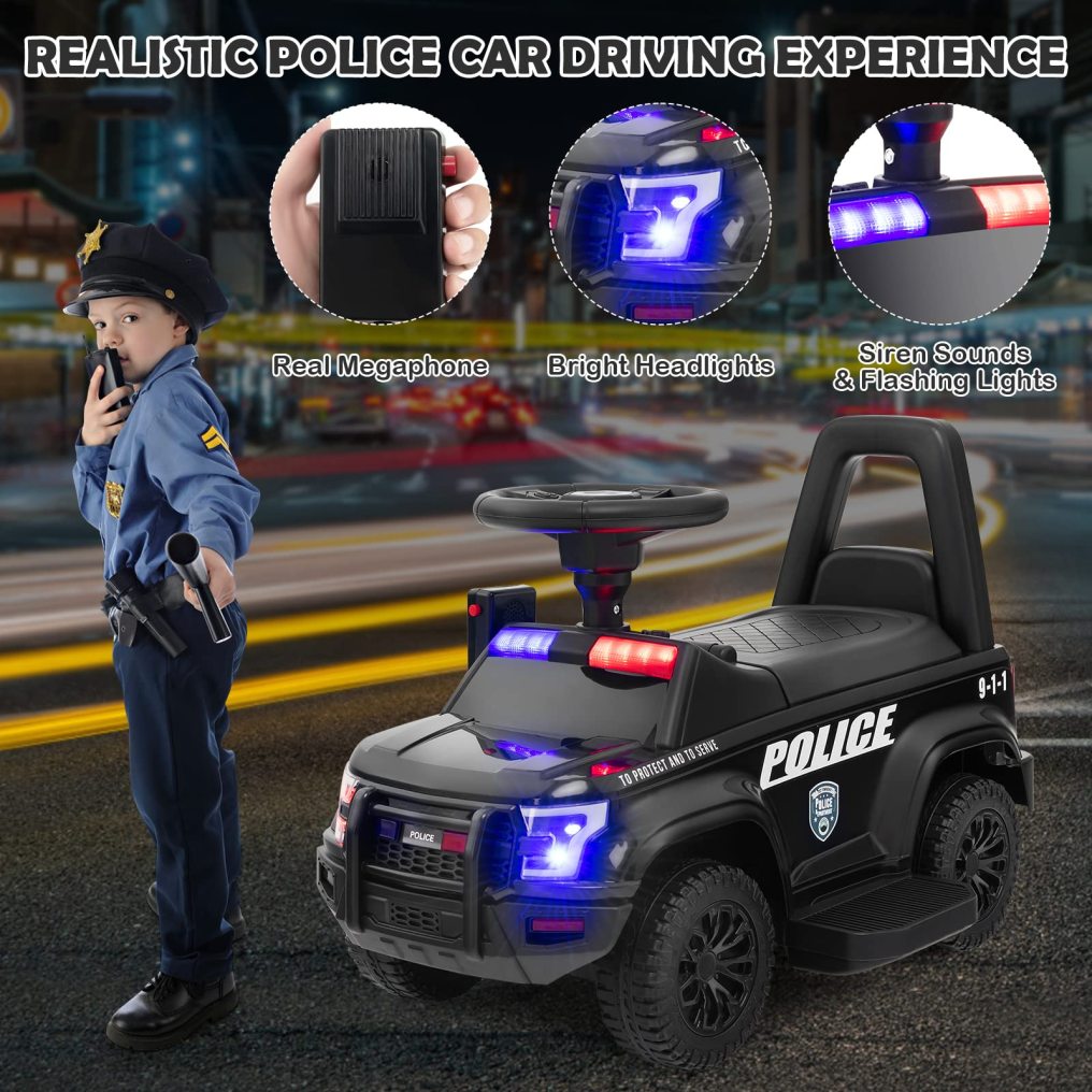 Kids Ride on Police Car, 6V Battery Powered Electric Toy Car w/Real Megaphone, 4-Wheel Ride-on Vehicle