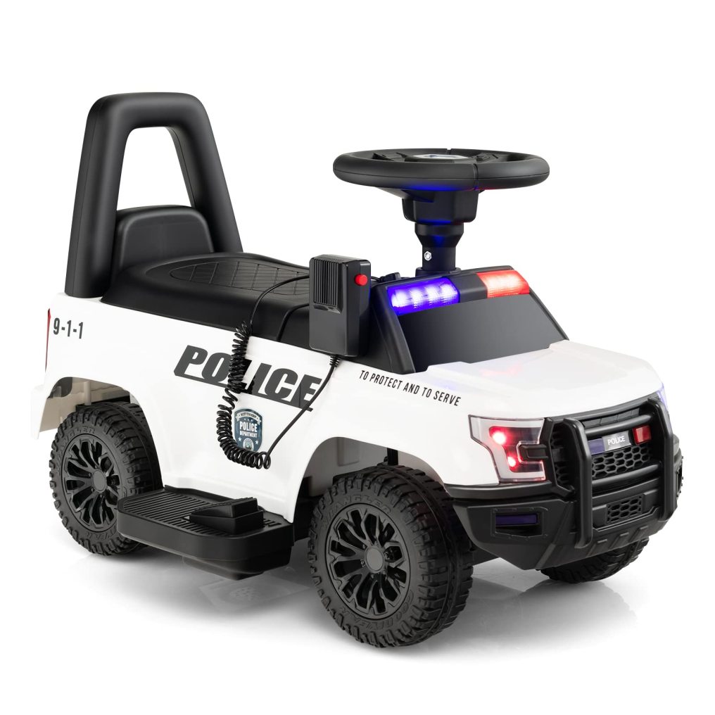 Kids Ride on Police Car, 6V Battery Powered Electric Toy Car w/Real Megaphone, 4-Wheel Ride-on Vehicle
