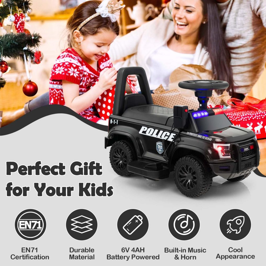 Kids Ride on Police Car, 6V Battery Powered Electric Toy Car w/Real Megaphone, 4-Wheel Ride-on Vehicle