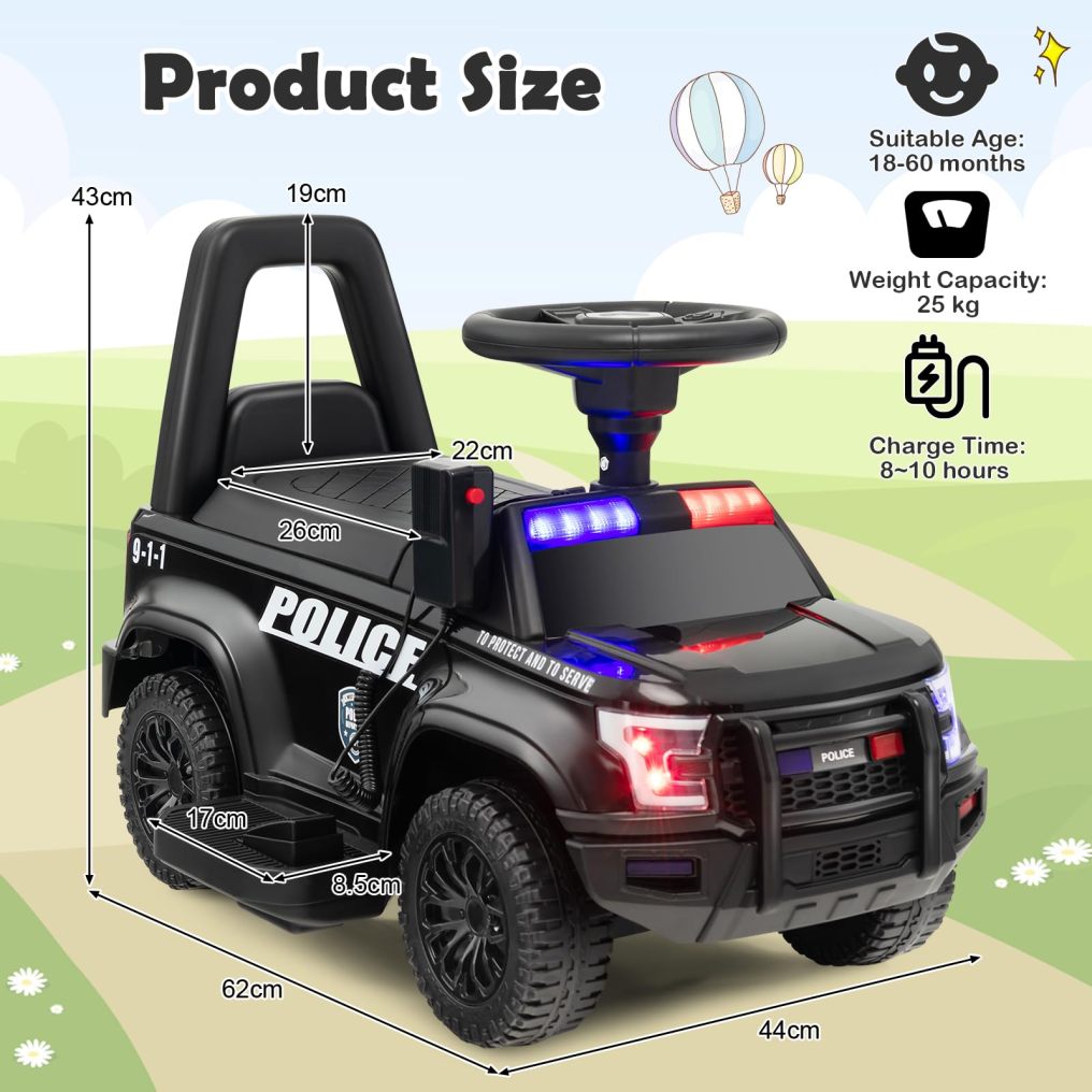 Kids Ride on Police Car, 6V Battery Powered Electric Toy Car w/Real Megaphone, 4-Wheel Ride-on Vehicle