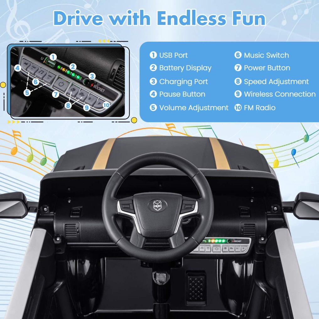 Kids Ride on Police Car 12V Electric Battery Powered Cop Car Flashing Lights