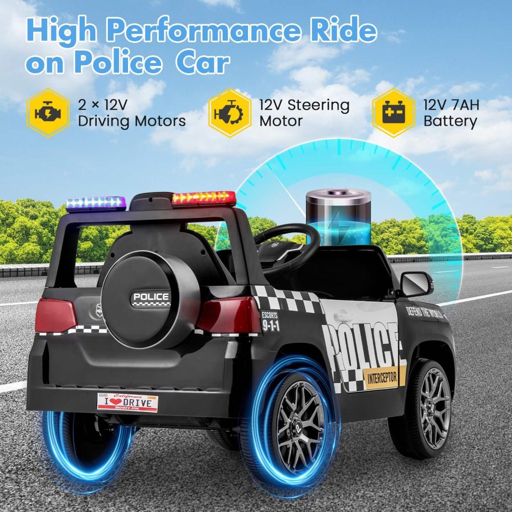 Kids Ride on Police Car 12V Electric Battery Powered Cop Car Flashing Lights