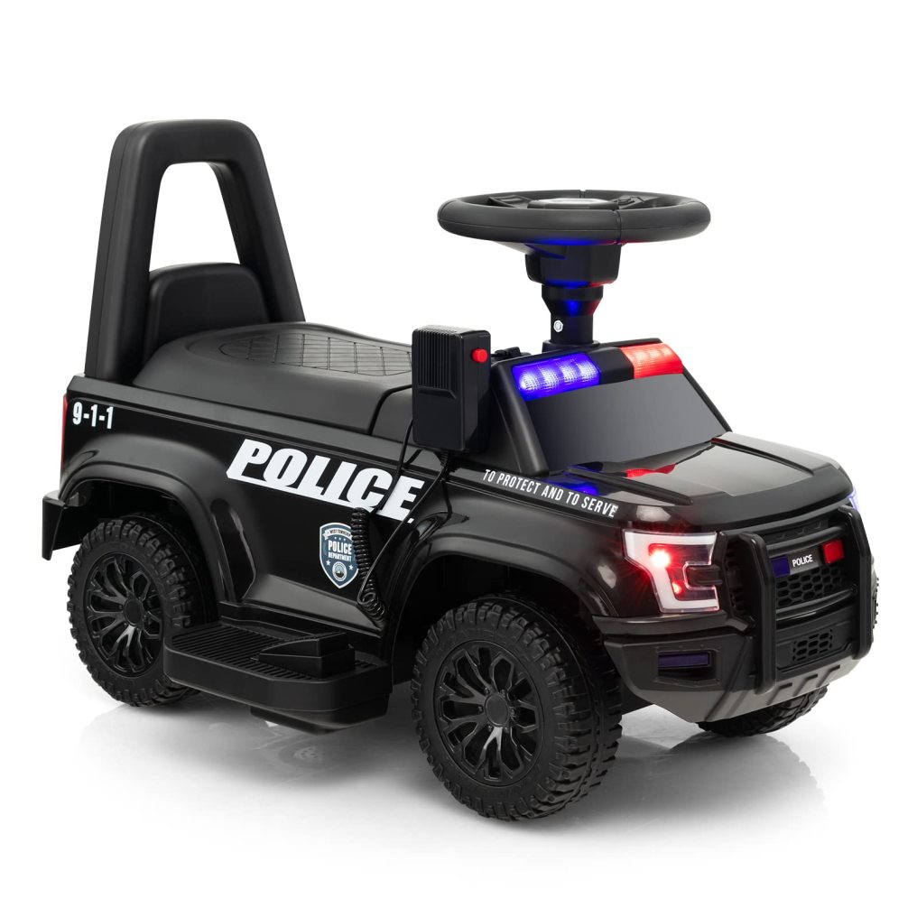 Kids Ride on Police Car, 6V Battery Powered Electric Toy Car w/Real Megaphone, 4-Wheel Ride-on Vehicle