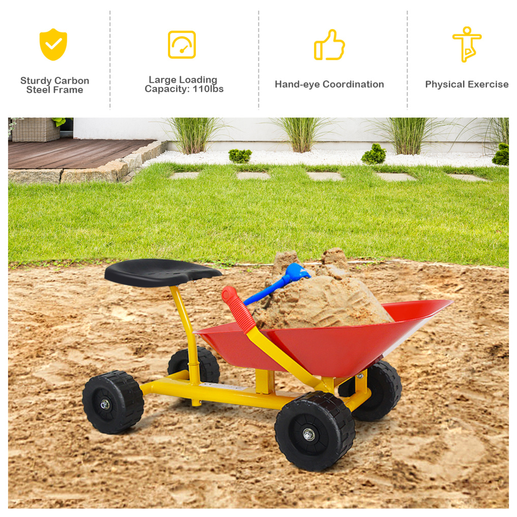 Kids Ride-On Sand Dumper, Outdoor Sandbox Toy with Controllable Shovel and 4 Wheels