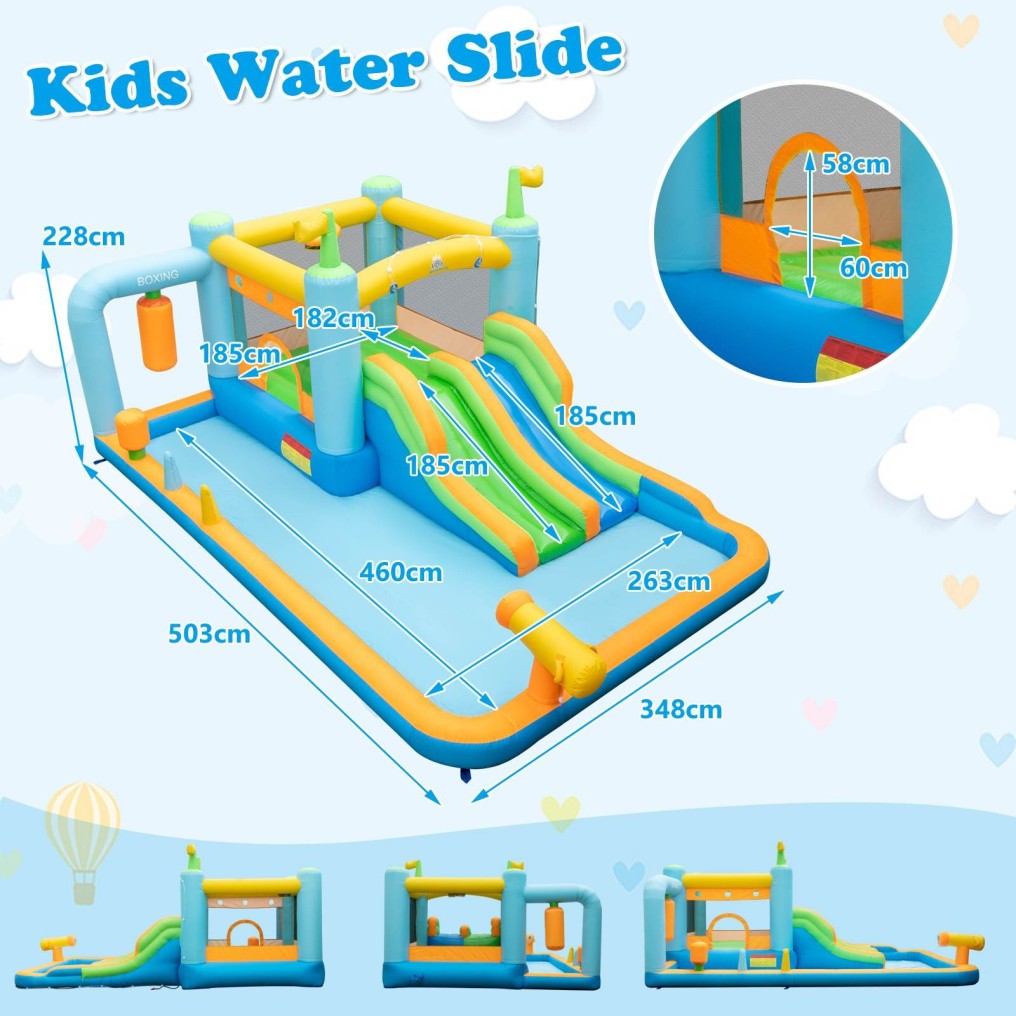 Inflatable Water Slide Kids Water Park Blowup Jumping Castle w/Water Cannon