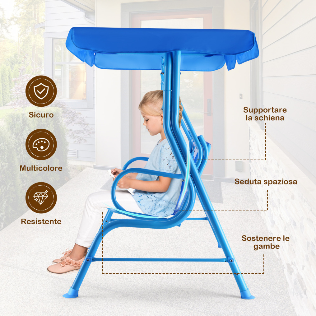 Seater Kids Porch Swing, Hanging Patio Swing Bench with Adjustable Tilt Canopy