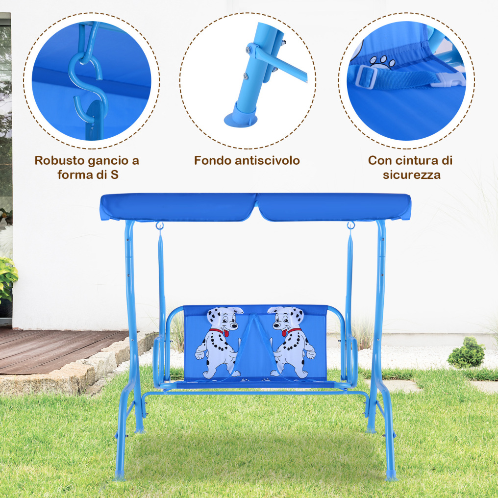 Seater Kids Porch Swing, Hanging Patio Swing Bench with Adjustable Tilt Canopy