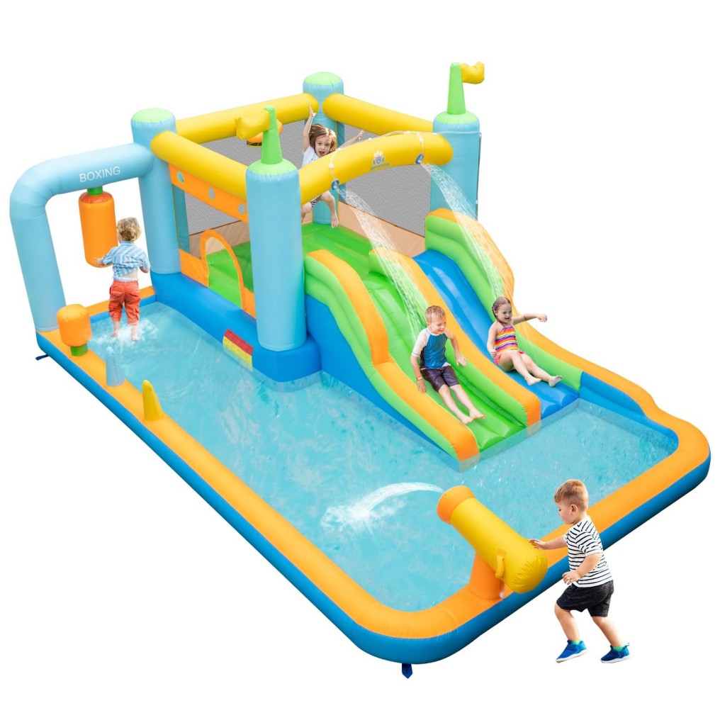 Inflatable Water Slide Kids Water Park Blowup Jumping Castle w/Water Cannon