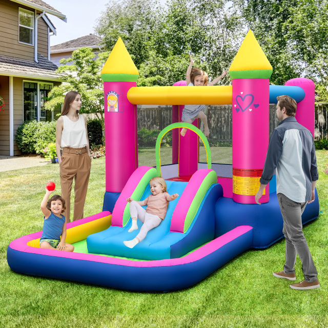 Inflatable Bounce House, 4-in-1 Kids Princess-themed Bouncer w/ Slide