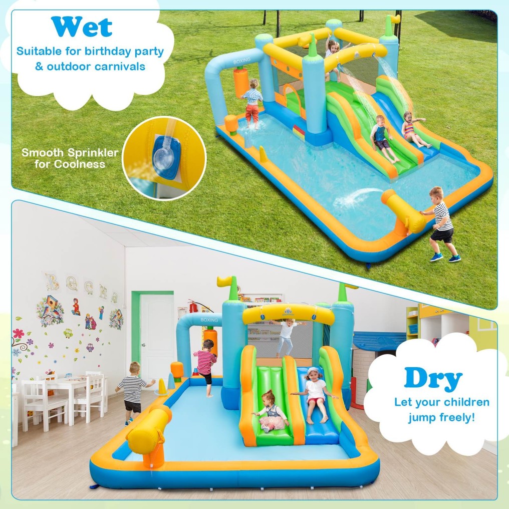Inflatable Water Slide Kids Water Park Blowup Jumping Castle w/Water Cannon