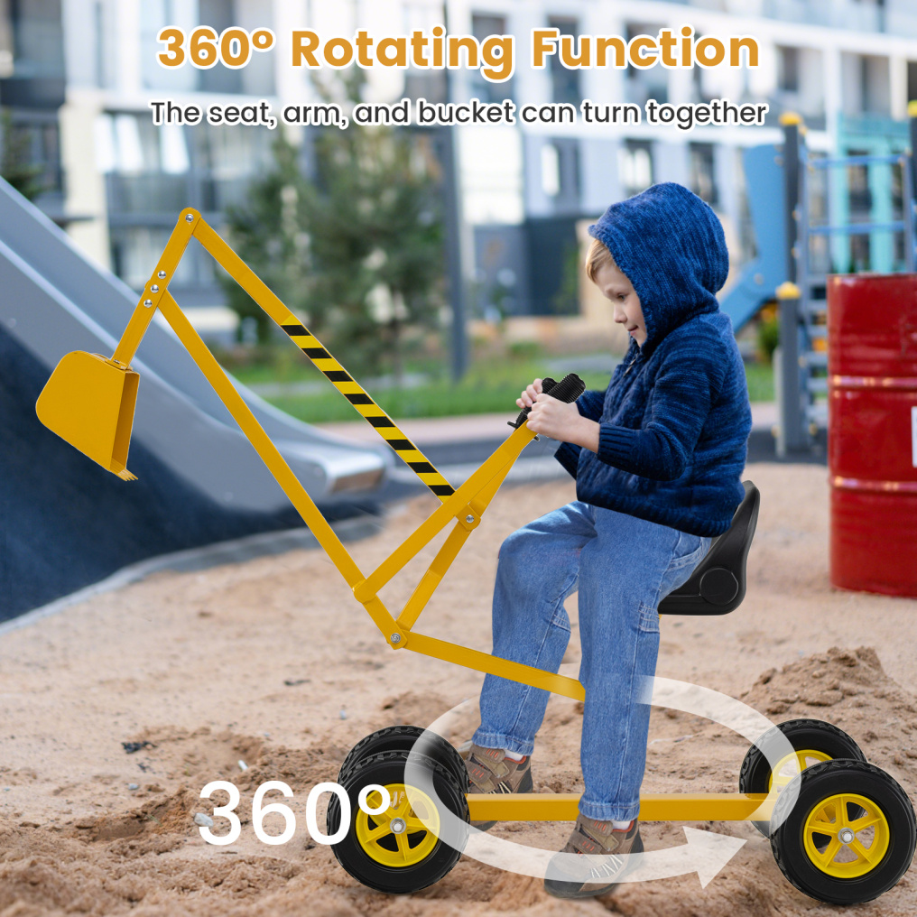 Sand Digger for Kids, Sandbox Toy Digger w/ 2-Handed Controls & Flexible Shovel