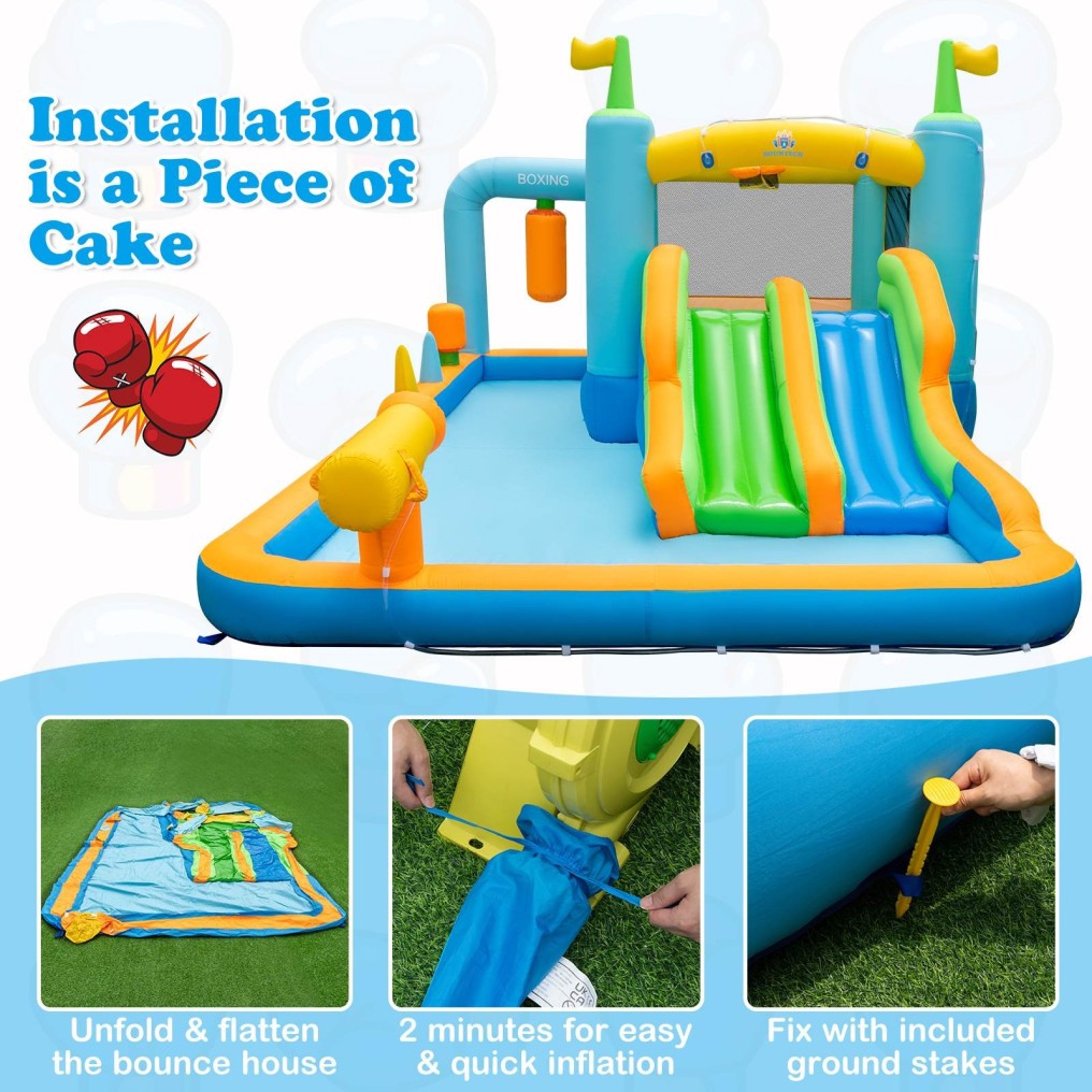 Inflatable Water Slide Kids Water Park Blowup Jumping Castle w/Water Cannon