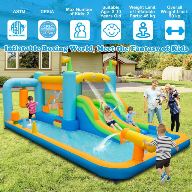 Inflatable Water Slide Kids Water Park Blowup Jumping Castle w/Water Cannon