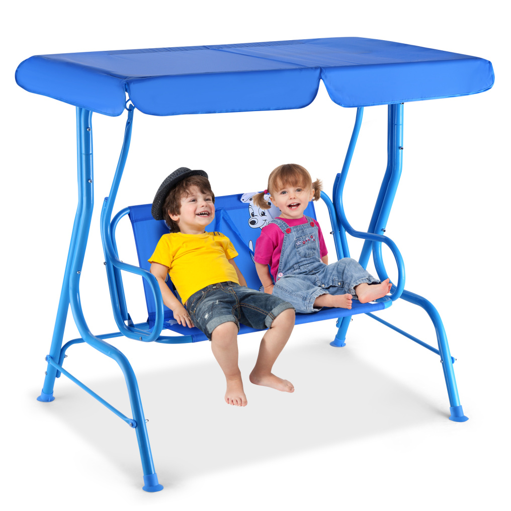 Seater Kids Porch Swing, Hanging Patio Swing Bench with Adjustable Tilt Canopy