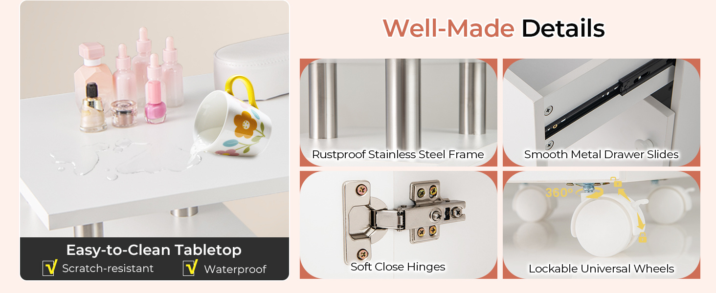 Manicure Table Nail Desk with Electric Dust Collector and 3 Dust Bags