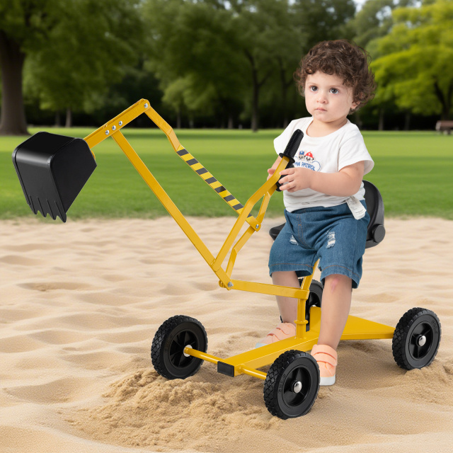 Sand Digger for Kids, Sandbox Toy Digger w/ 2-Handed Controls & Flexible Shovel, 360° Rotatable Function & Ergonomic Backrest