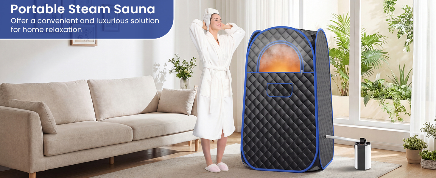 Full-body personal sauna tent with 1000W steam generator for home spa relaxation, featuring waterproof fabric and.