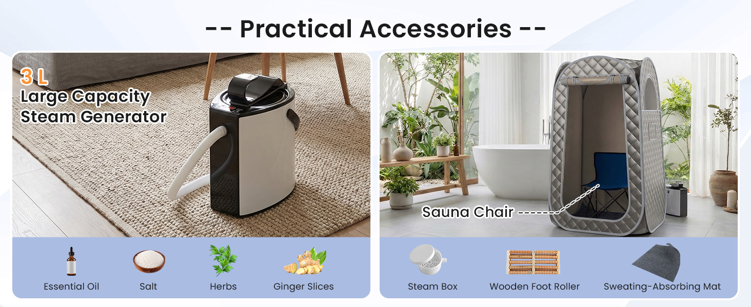 Full-body personal sauna tent with 3L steam generator, featuring waterproof fabric and remote control for home spa.