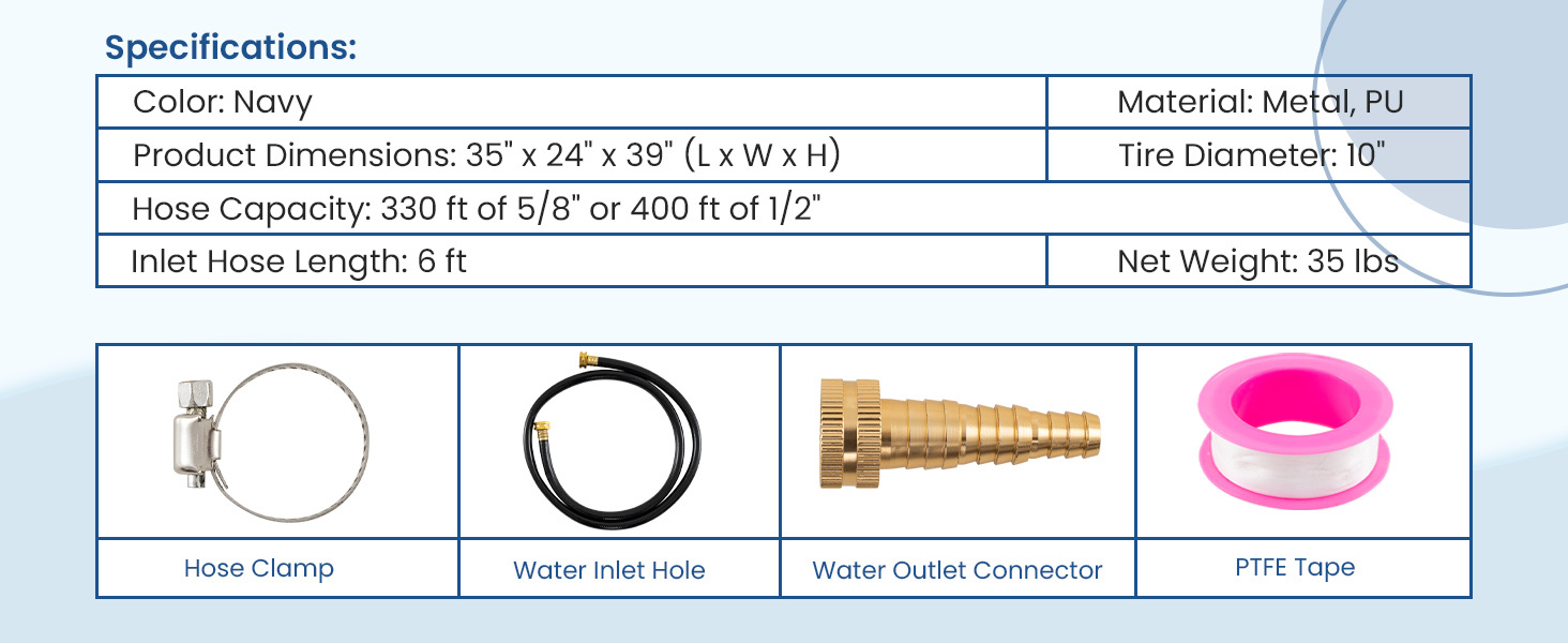 Heavy Duty Garden Water Hose Reel Cart with 4 Wheels and Non-slip Grip