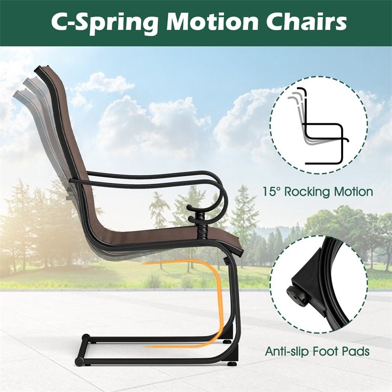 2 PCS Heavy Duty C-Spring Patio Dining Chairs High Back Outdoor Dining Chairs with All Weather Seat Fabric & Sled Base